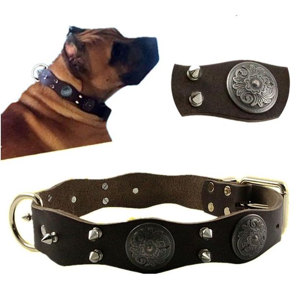 

pet dog rivet collars cow leather round nail studded necklace spiked strap punk style small dogs cat collar