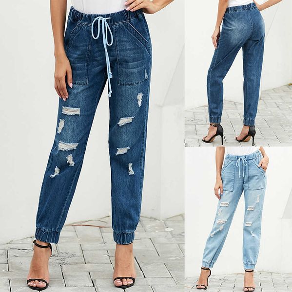 

fashion jeans blue high waist elastic tight pants 786187