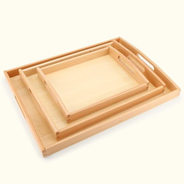 

kitchen storage & organization wooden education toys materials beech tray with handles teaching aids for kids baby wy60908