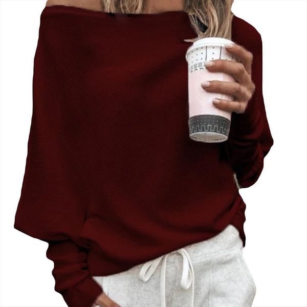

women autumn winter womens sweaters solid color off shoulder long sleeve sweater loose knitted pullover, White;black