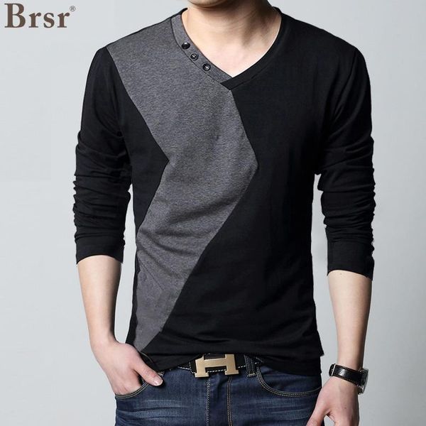 

men's t-shirts t-shirt comb cotton long-sleeved shirts casual v-neck oversized men clothing t for spring and autumn splicing tshirt, White;black