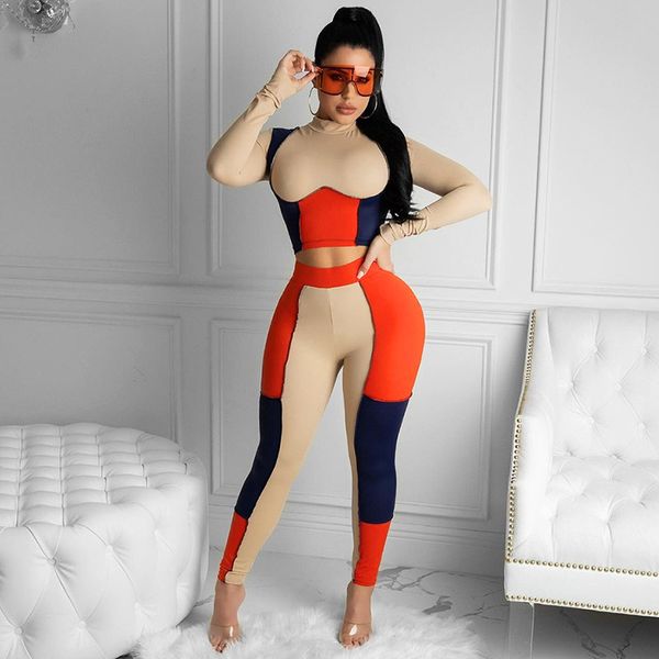 

colorblock two piece set crop and pants sports fitness sweatsuits for women tracksuit c87-ch30, White