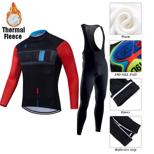 

racing sets winter cycling jersey set 2021 gobikful pro team clothing mtb long sleeves bib pants fleece ropa de ciclismo, Black;blue