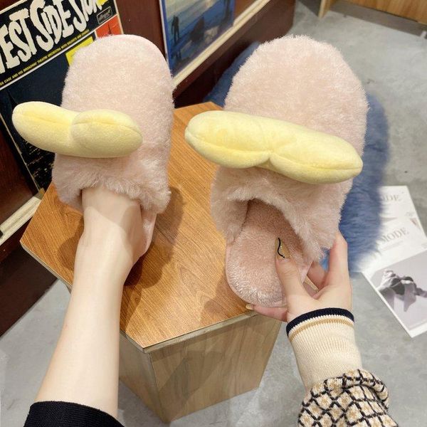 

slippers women winter indoor cartoon shoes soft warm house bedroom fur couples slides, Black