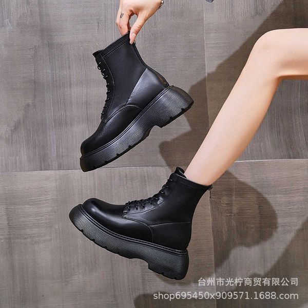 

2021 summer martin boots round head thick heel high net red, Black