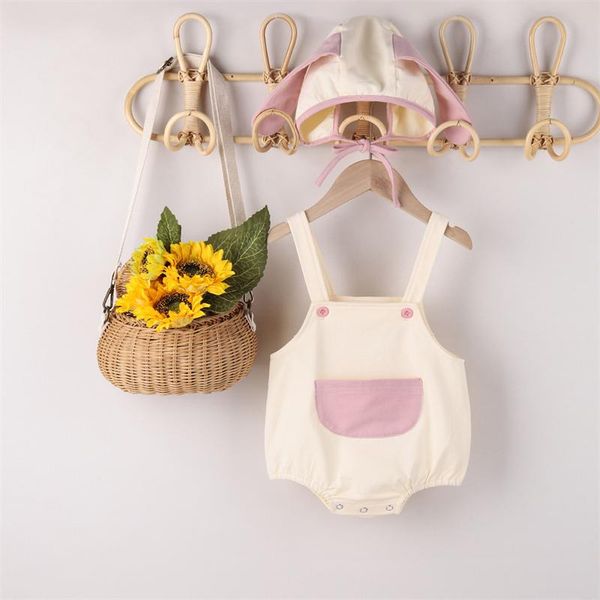 

clothing sets baby girls boys 2pcs clothes set casual infant summer sleeveless suspender jumpsuit + cute cap 0-24m toddlers outfits, White