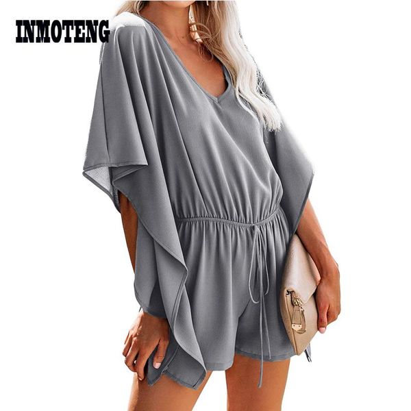 

women's jumpsuits & rompers blue/black/gray to kimono romper jumpsuit women v neck half flap sleeve lightweight summer beach p, Black;white