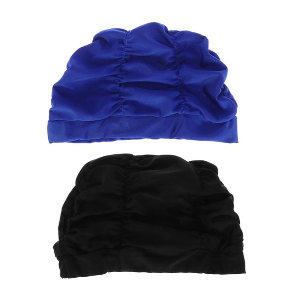 

swimming caps 2pcs swim cap comfortable pleated hat ear protector for (blue + black)