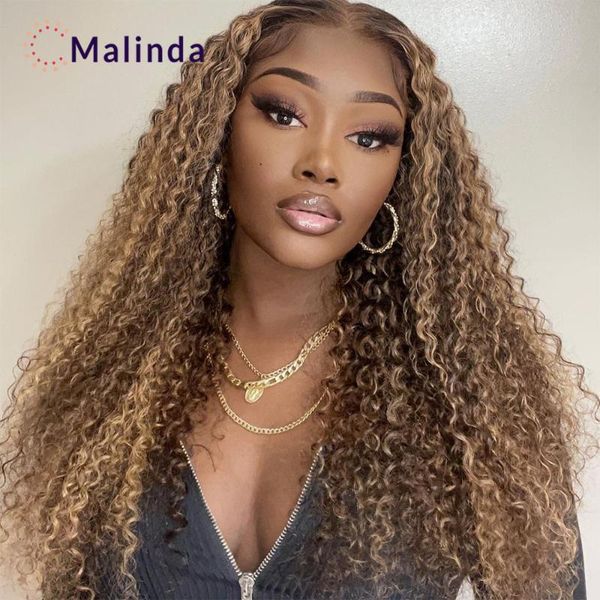 

lace wigs curly human hair wig with baby highlight kinky for black women blonde brazilian glueless 150% density, Black;brown