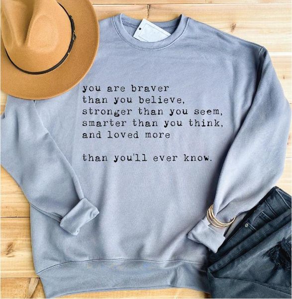 

women's hoodies & sweatshirts you are braver than believe sweatshirt pure cotton funny slogan vintage christian bible baptism pullovers, Black