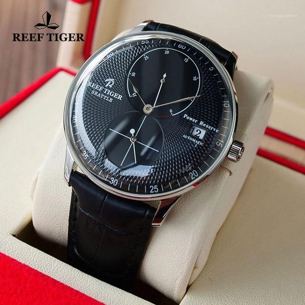

reef tiger/rt 2021 design casual men watch power reserve stainless steel automatic mechanical watches wristwatches, Slivery;brown