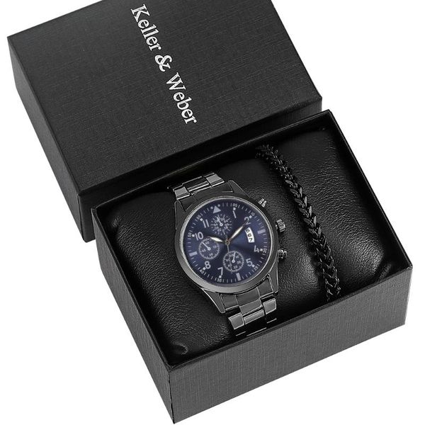 

wristwatches casual men watch set black quartz wristwatch stainless steel case calendar luxury clock strap for male, Slivery;brown