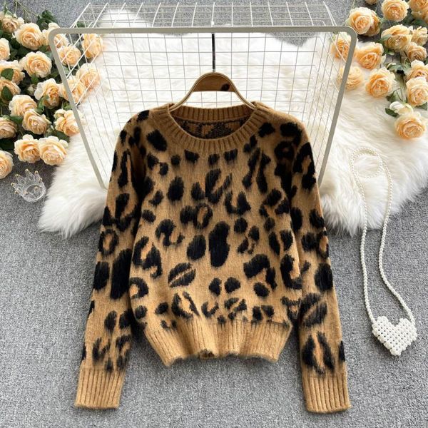 

women's sweaters leopard sweater for women autumn winter knitted pullovers fashion streetwear o-neck long sleeve casual female loose, White;black