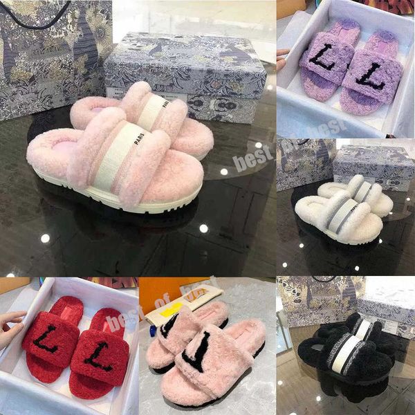 

designers womens slippers oran woolskin luxury fluffy slipper ladies indoor warm furry flip flops women amazing plush fur slides spring, Black