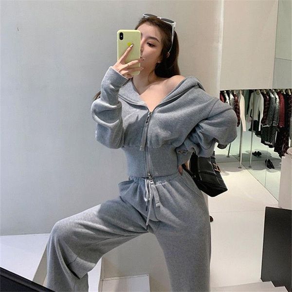 

women's two piece pants women 's sports and leisure suit 2021 spring autumn loose korean style student western fashion sweater - s, White