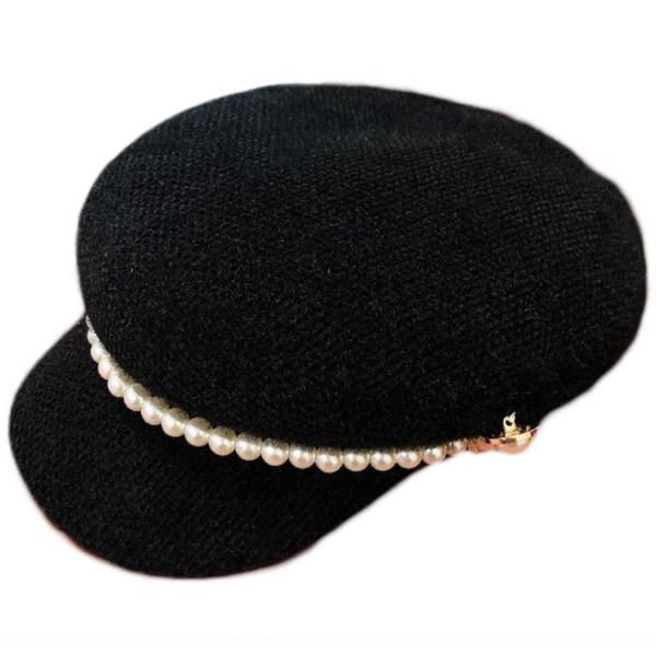

beanie/skull caps women winter warm vintage beanie navy hat imitation pearl buttons beaded thicken faux fur lady sboy visors beret, Blue;gray