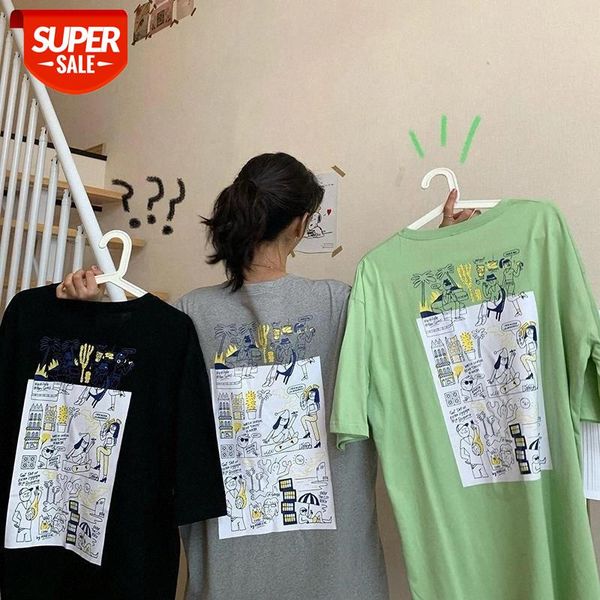 

ins Fashion T-shirt female cotton t-shirts large size Causal loose Korean 2020 summer new short-sleeved printing female top tees #rL0X, White