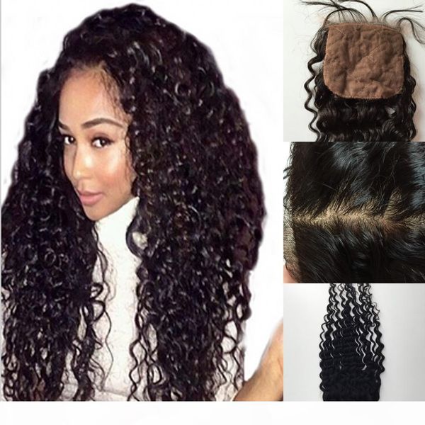 

brazilian silk base closure deep wave middle 3 part silk base closure with baby hair silk closure bleached, Black