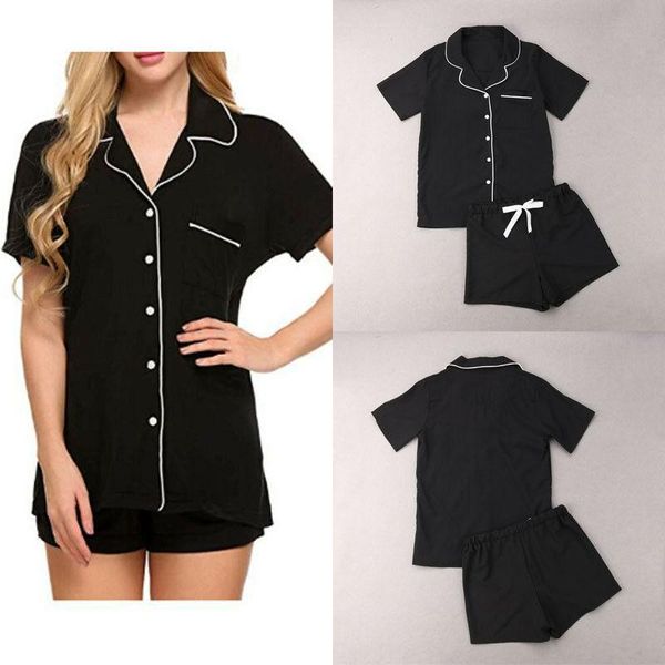 

new 2pcs pajamas sets summer cotton short sleeve shirts+pants homewear sleepwear nightwear robe white black, Black;brown
