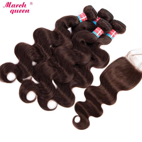

human hair bulks marchqueen mongolian weave 4 bundles with 4x4 lace closure 150% #2 dark brown body wave non-remy, Black