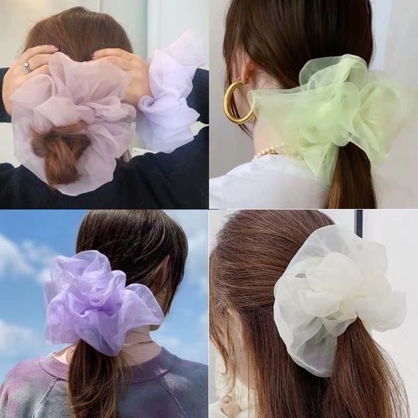 Lady Chiffon Scrunchies per capelli Donna Ragazza Fasce per capelli elastiche solide Corda per capelli Porta coda di cavallo Intestino crasso Sport Dance Scrunchie 1498 B3