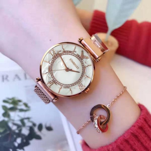 

wristwatches fashion diamond watch women rose gold magnet clock for girls luxury bracelet gem cut flower mirror relogio feminino rhinestone, Slivery;brown