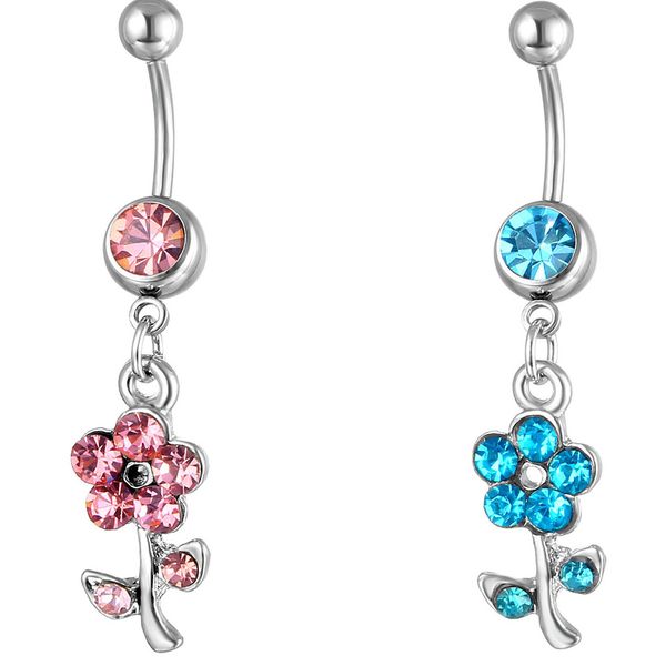 

d0598 flower belly navel button ring mix colors, Silver