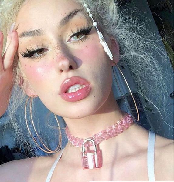 

chokers fishsheep rock acrylic clear lock pendant necklace for women pink resin long transparent chain choker 2021 jewelry, Golden;silver