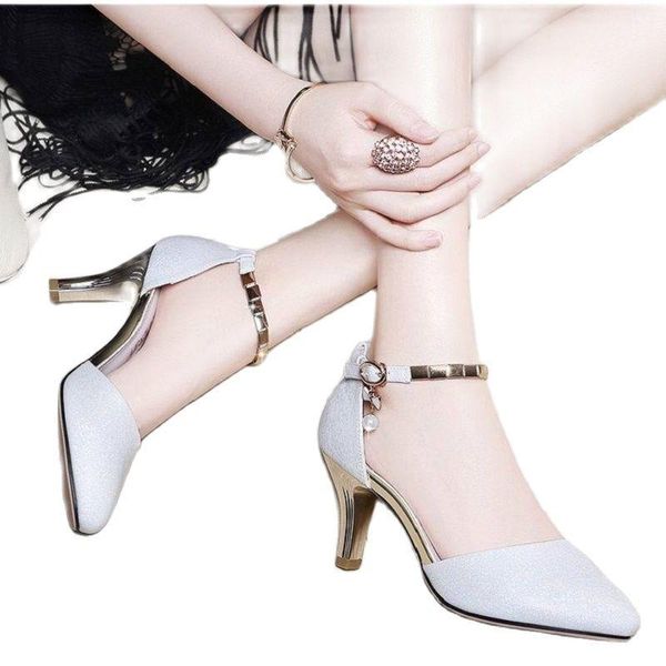 

dress shoes 35-40 wedges elegant woman shoe thin heels autumn ladies pointed toe 2021 fashion metal shallow leather, Black