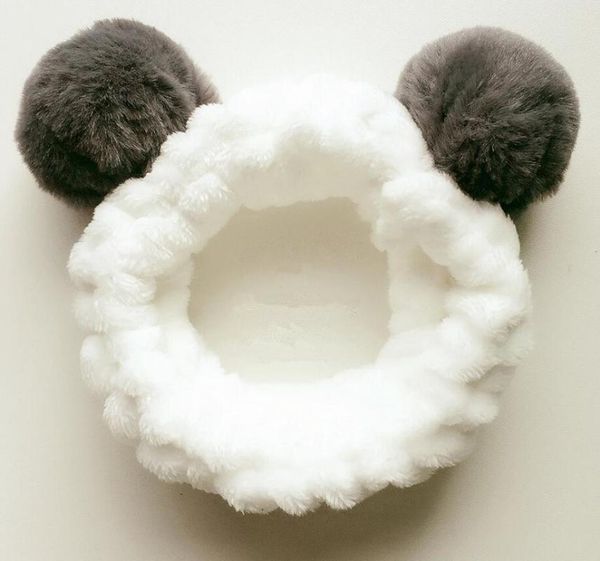 

hair accessories south korea cute soft ball panda band wash face hairy girl, Slivery;white