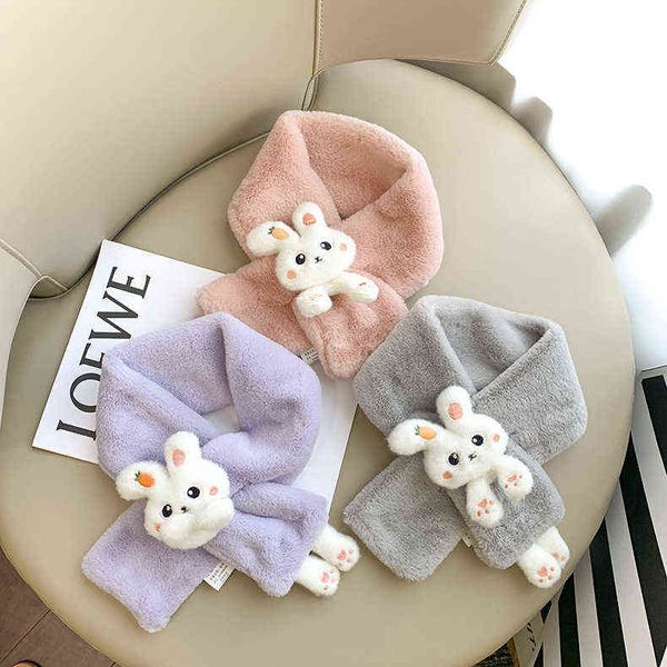 

scarves cartoon fur scarf female autumn and winter warm plush children cross bib cute baby imitation rabbit hair neck cover male, Blue;gray