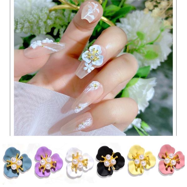 

nail art decorations 10pcs 12*12 three lilacs flowers jewelry flower pendant 3d rhinestones with artificial pearls charms,iu(12), Silver;gold
