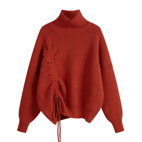 

2021 springtime newcomers long turtleneck thick side cordon loose women's sweater jumpers gut4, White;black