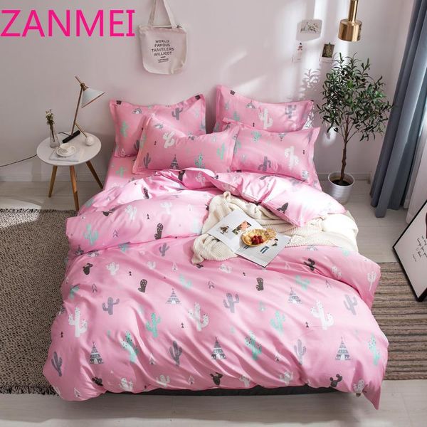 

bedding sets duvet cover 3/4pcs cartoon fashion bed sheets single twin full  king light pink cactus bedclothes