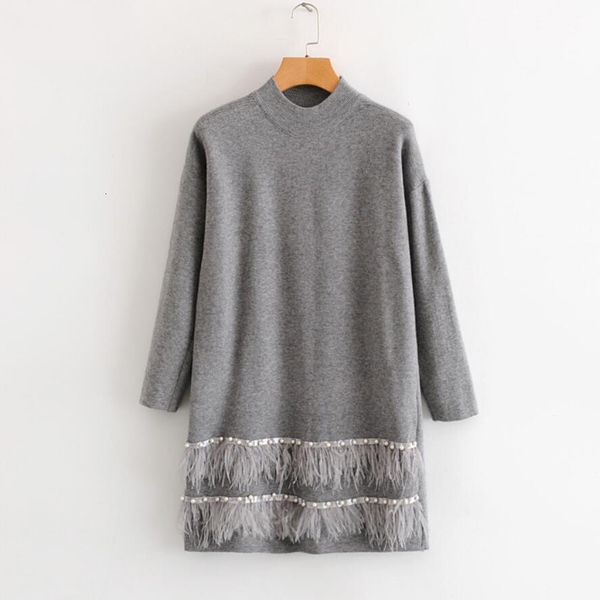 

women's sweaters autumn and winter half-high collar hem feather beaded knitted sweater 1fcf, White;black