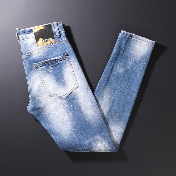 

men's jeans street style fashion men retro light blue slim fit destroyed ripped vintage designer casual plain denim pants