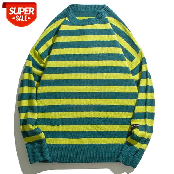 

vintage retro striped knitted sweater mens streetwear sweater oversize 2020 autumn loose harajuku men clothing hip hop pullover #t98v, White;black