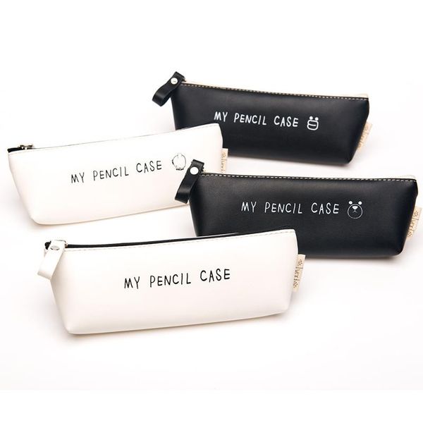 

1 pc/lot 4-type kawaii pu leather waterproof black & white pencil bag & cosmetic bag pencil case for school office, wjd00032
