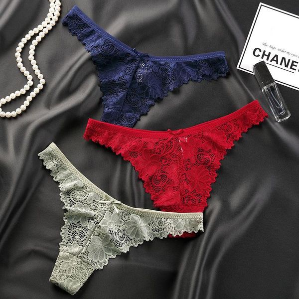 

women's panties ladies low waist thong lace hollow transparent temptation t pants comfortable cotton crotch underwear women, Black;pink