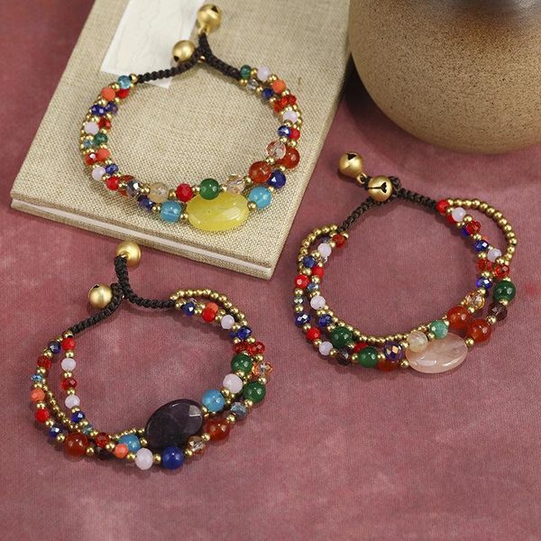 

charm bracelets meetvii bohemian retro natural stone for women ethnic hand woven crystal bead multi-layer jewelry, Golden;silver