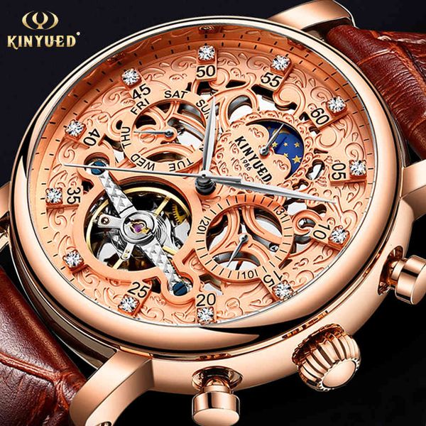 

horloge voor mannen luxe casual bruin lederen band heren horloges brand mechanische skelet, Slivery;brown