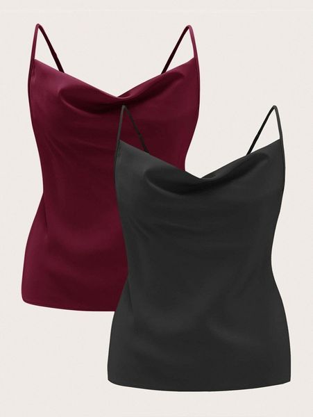 

2pcs solid draped front cami s9c9#, White