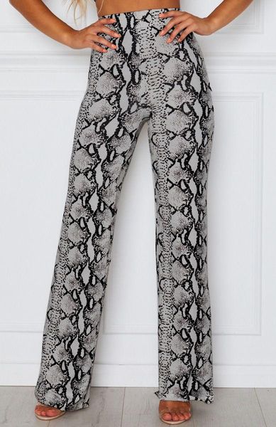 

push up trousers snake print wide-leg high waist pants printed women autumn loose running casual elasticity straight leg pants, White;red