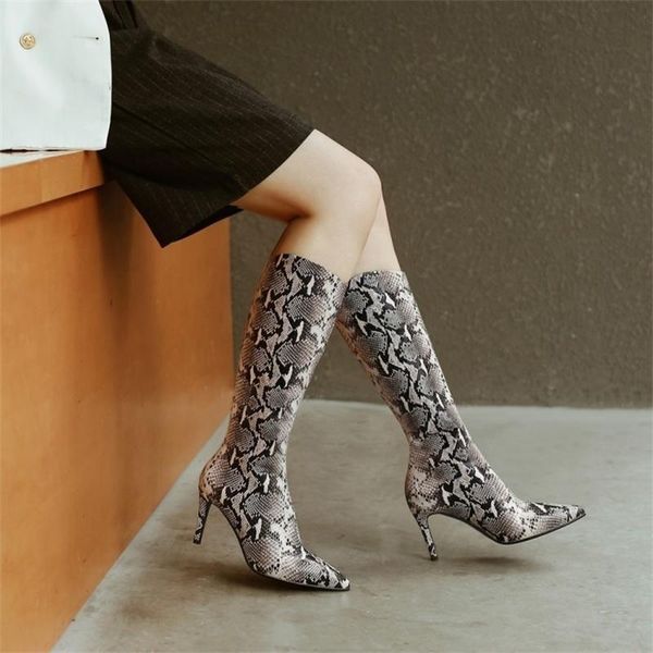 

dress shoes cow leather autumn 2021 pointed thin high heel knee length boots tube women's large size 40-43, Black