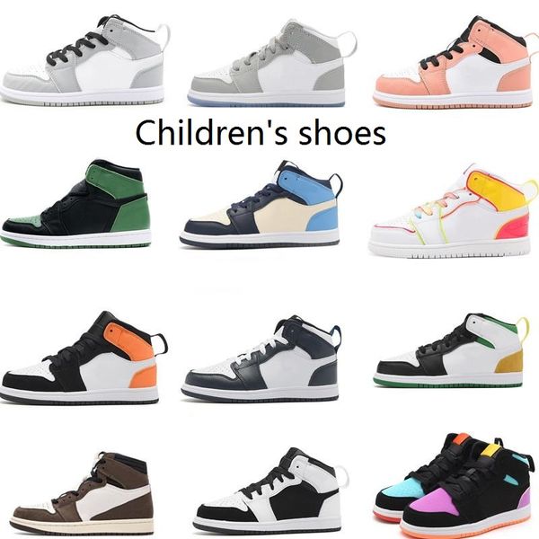 

children basketball shoes for boys girls infrared carmine 1s unc toro hare oreo maroon youth sports sneakers comic kids size 26-35