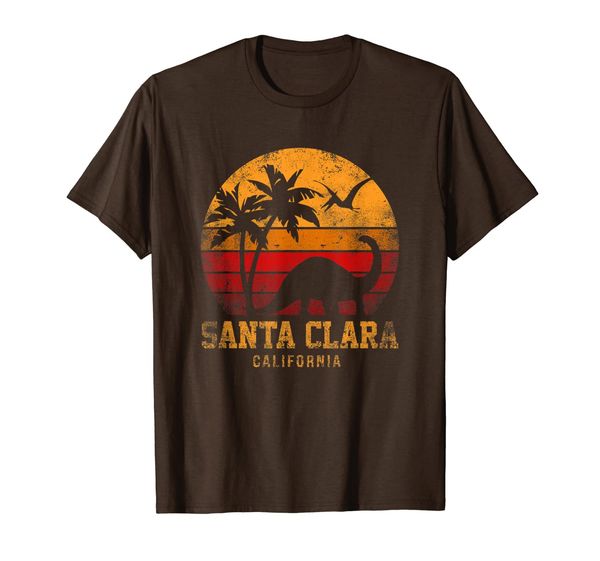 

santa clara retro sunset dinosaur beach funny t-shirt, White;black