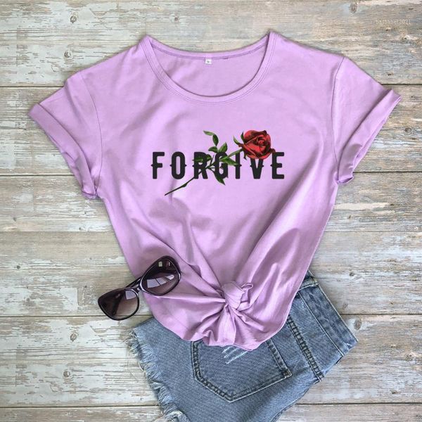 

women's t-shirt colored forgive rose women 100% cotton funny graphic quote street style casual hipster fashion tee fit tshirt, White