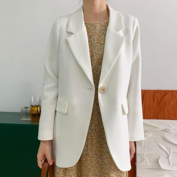 

women's suits & blazers [ewq] korea chic simple trend women solid color lapel single button loose fashion green long-sleeved blazer aut, White;black