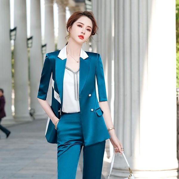 

women's two piece pants high end suits women 2021 summer business tracksuit slim panelled formal blazer office ladies fashion work wear, White