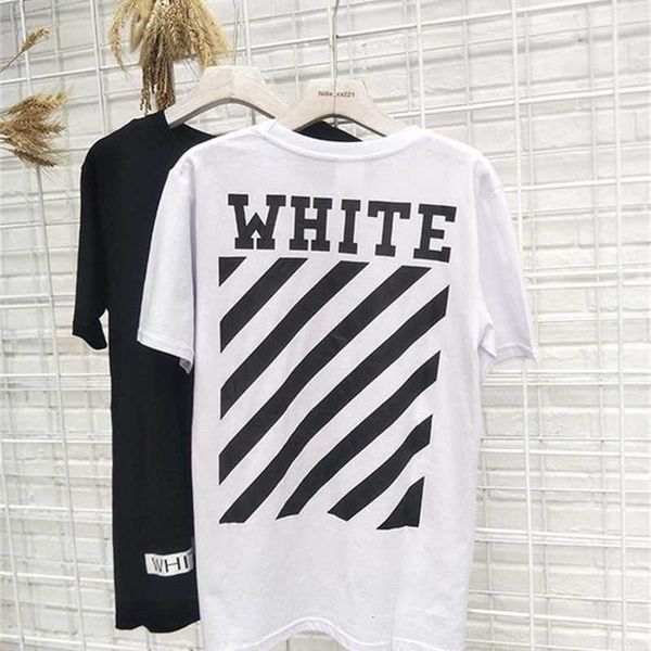 

summer fashion brand men's and women's star same off speed belt slash short sleeve t-shirt youth loose fit, White;black